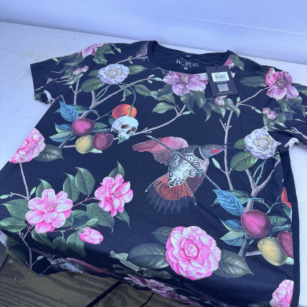 Two Angle Ladies Shirt Ybotanic Black XXXL NWT Floral Skull